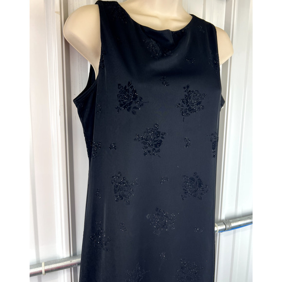 Vintage 90's Y2K Myo Black Velvet Burn Out Floral Midi Dress beaded fringe witch - Picture 1 of 12